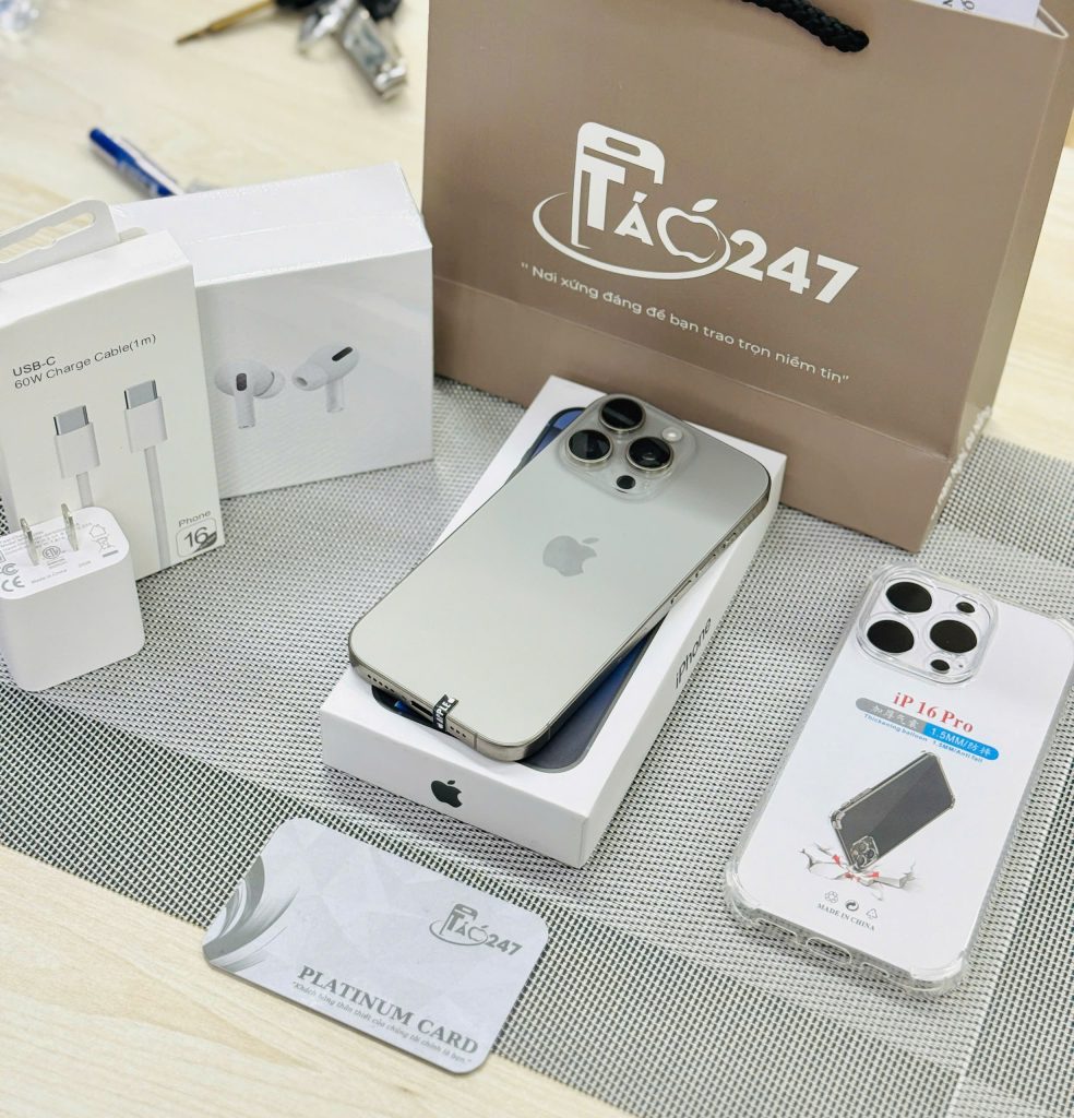 iPhone 16 Pro cũ Đà Nẵng tại Táo 247 – đầy đủ hộp, phụ kiện zin, tặng ốp lưng, thẻ thành viên