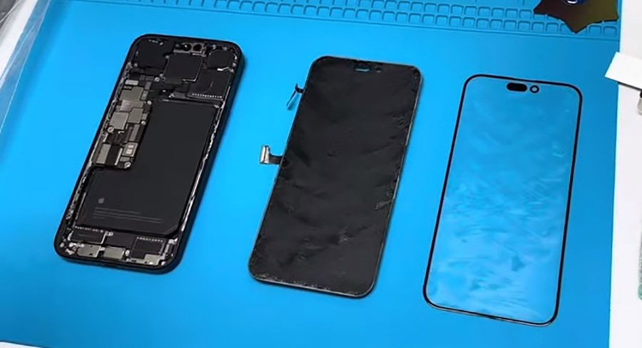 Các lớp màn hình iPhone trong quá trình ép kính tại Táo 247 Đà Nẵng